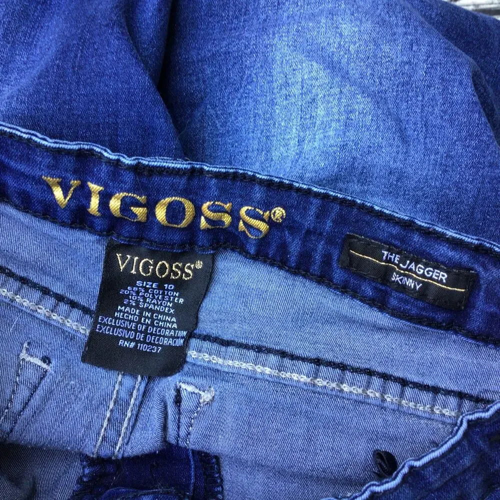 Vigoss The Jagger Skinny Girls Embroidered Distressed Jeans Sz 10